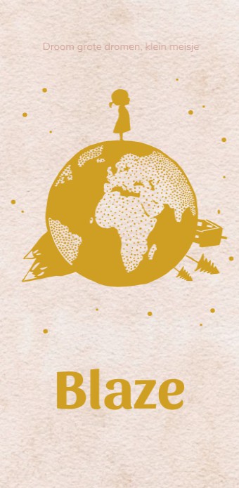 Geboortekaartje voor een meisje met een wereldbol in goudfolie