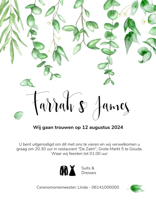 Trouwkaart aquarel bladeren