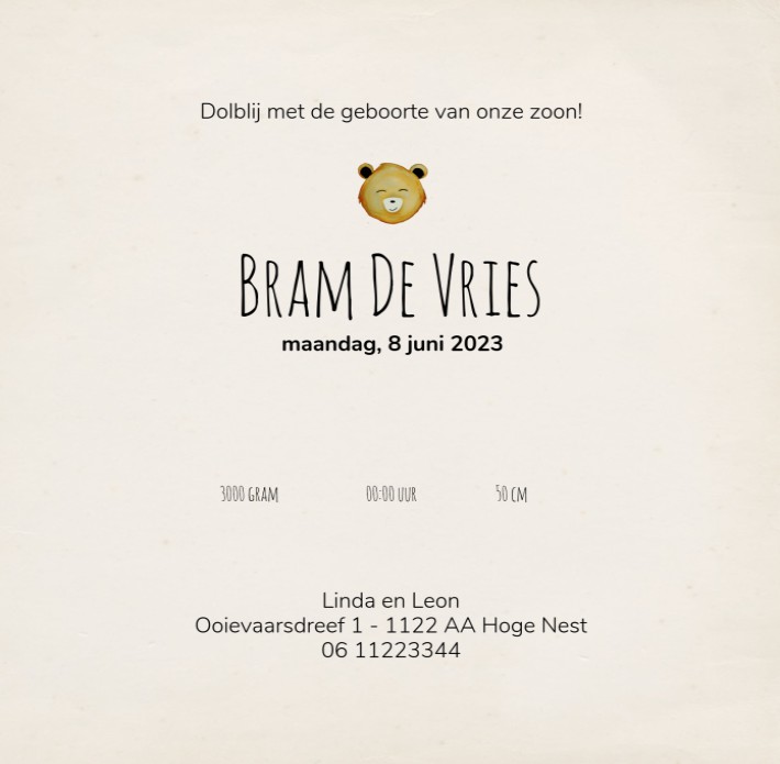 Geboortekaartje op gerecycled papier