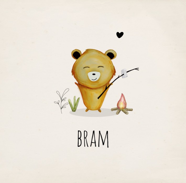 Geboortekaartje op gerecycled papier met een beer