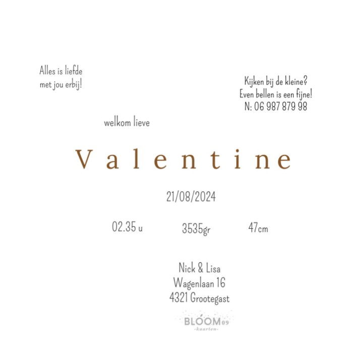 Geboortekaartje hartvorm achterkant