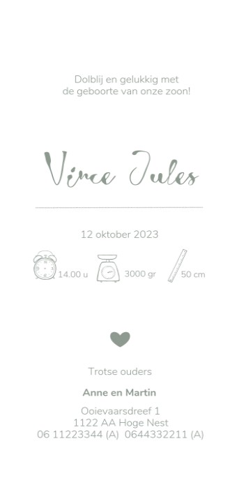 Achterzijde geboortekaartje staand