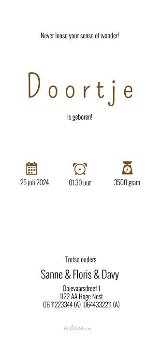 Geboortekaartje bloemen bruin