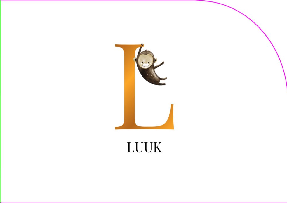 Geboortekaartje met halfronde zijde en een aapje