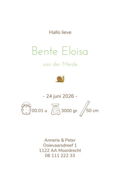 Achterkant geboortekaartje