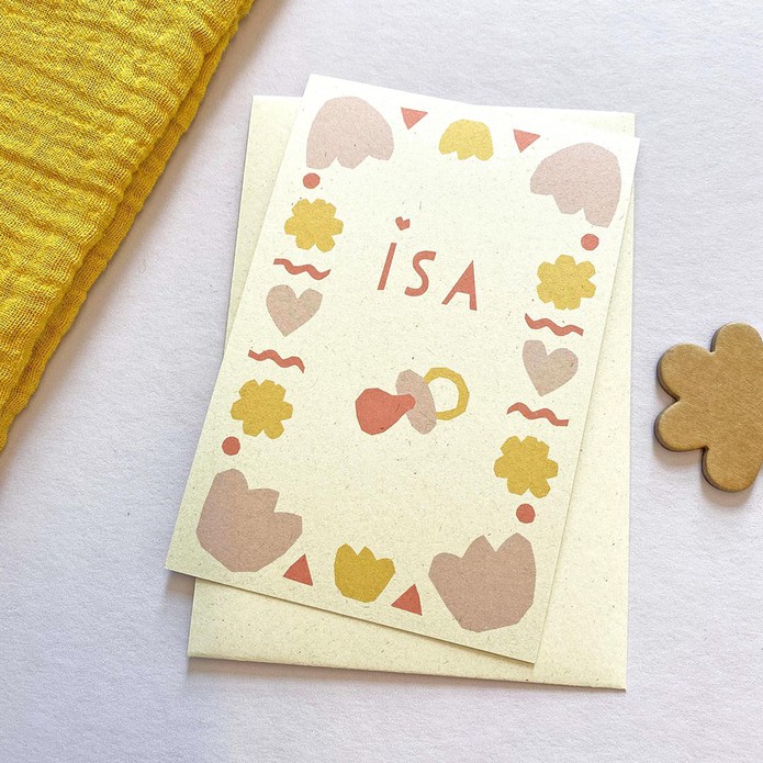 Geboortekaartje speentje en bloemen vormen