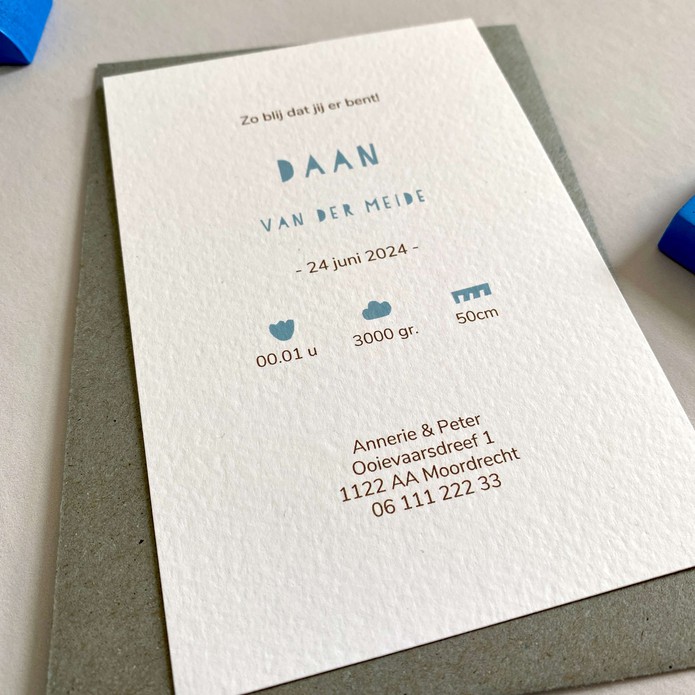 Geboortekaartje achterzijde met icoontjes