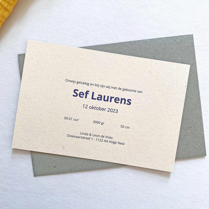 Geboortekaartje op paperwise papier