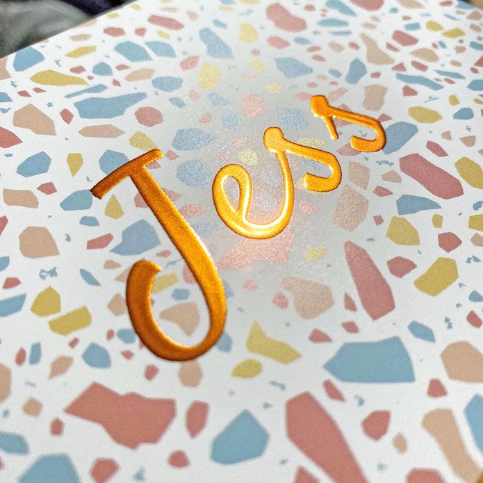 Geboortekaartje met koperfolie naam