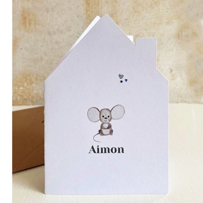 Geboortekaartje in vorm van een huis