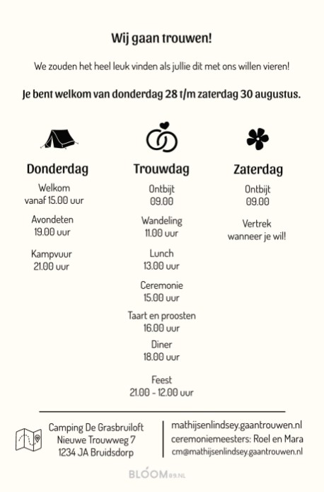 Uitnodiging bruiloft camping
