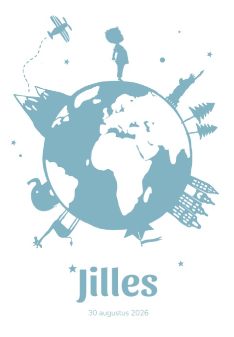 Geboorteposter wereldbol blauw