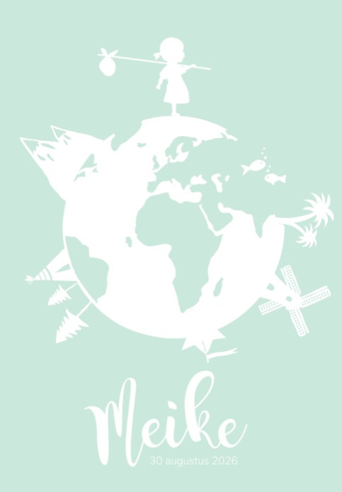 Geboorteposter wereldbol mint