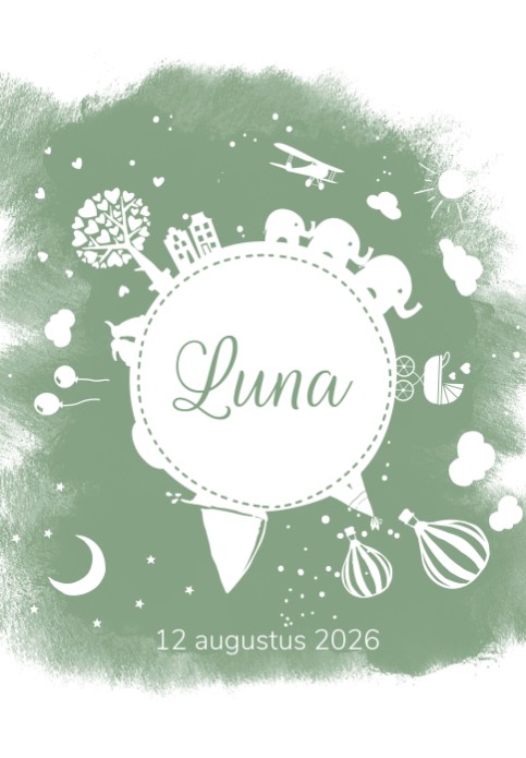 Geboorteposter wereldbol groen