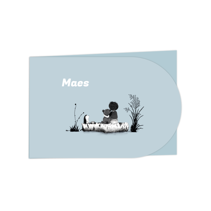 Geboortekaartje blauw met half ronde vorm jongetje