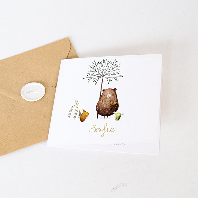 Geboortekaartje met beer en konijn