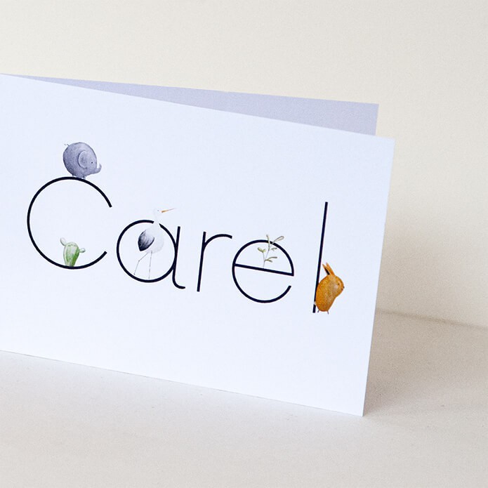 Geboortekaartje met naam en dieren