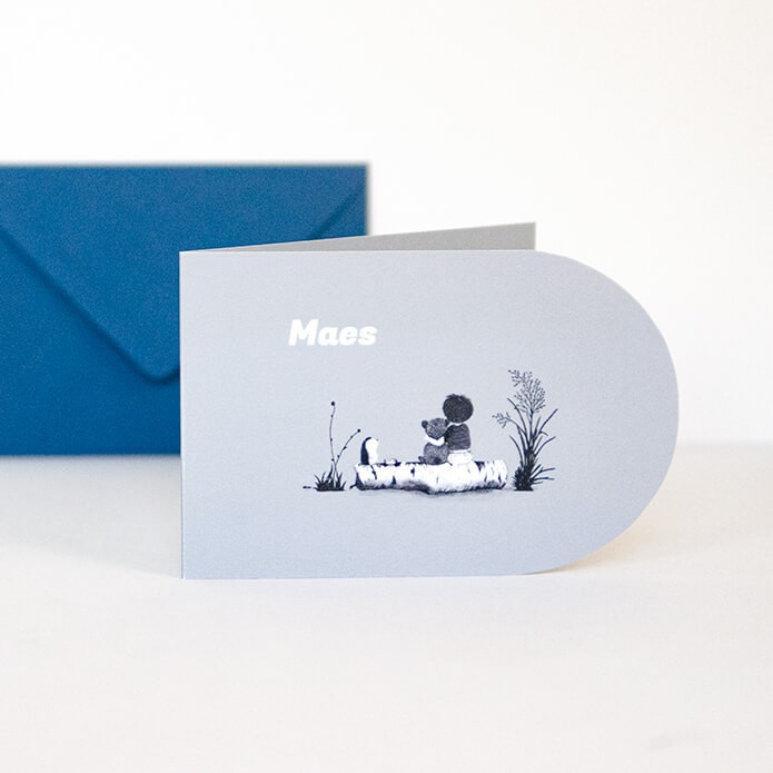 Geboortekaartje blauw met half ronde hoek