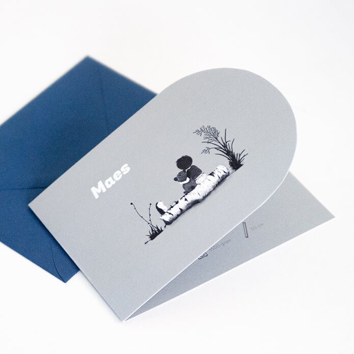 Geboortekaartje blauw met beer en half ronde hoek