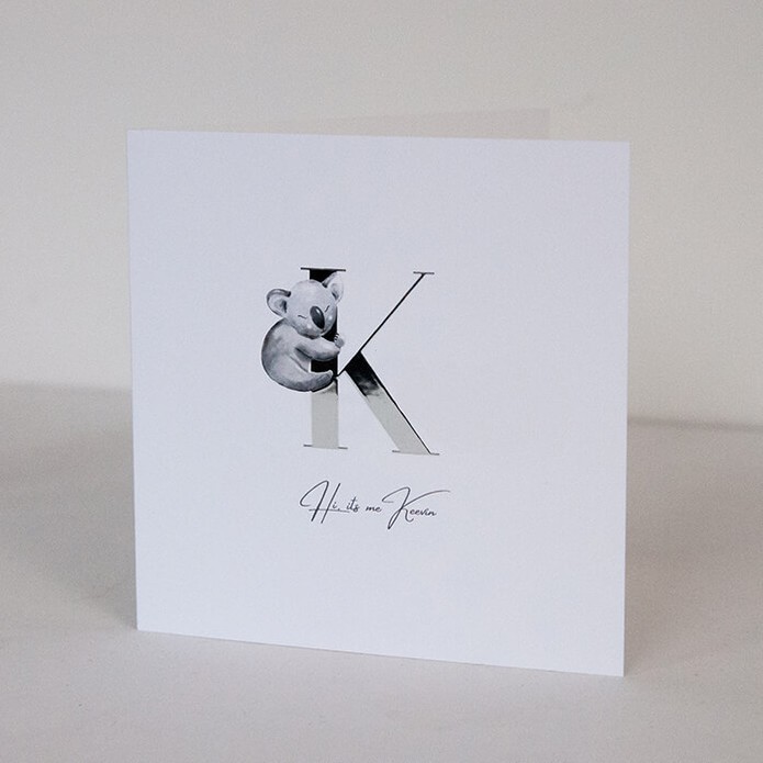 Geboortekaartje met zilverfolie en koala