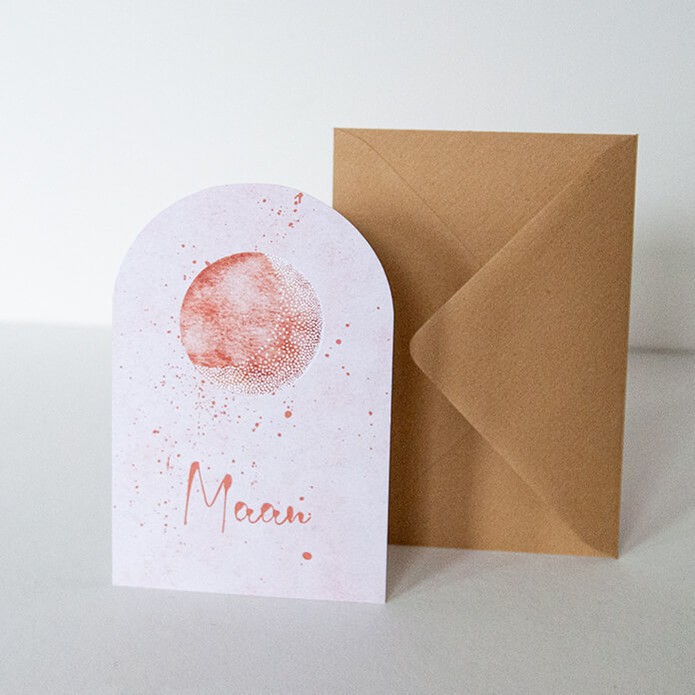 Geboortekaartje met maan half ovaal