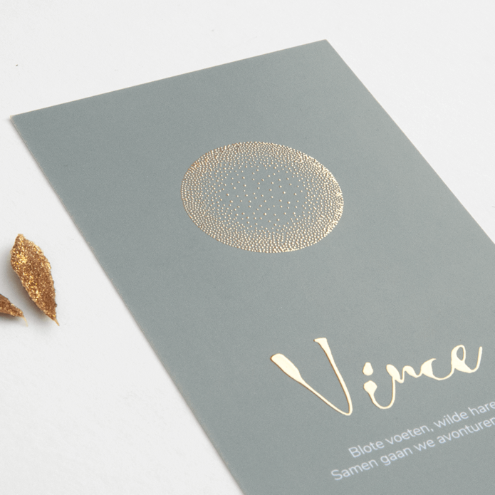 Geboortekaartje met goudfolie stoer
