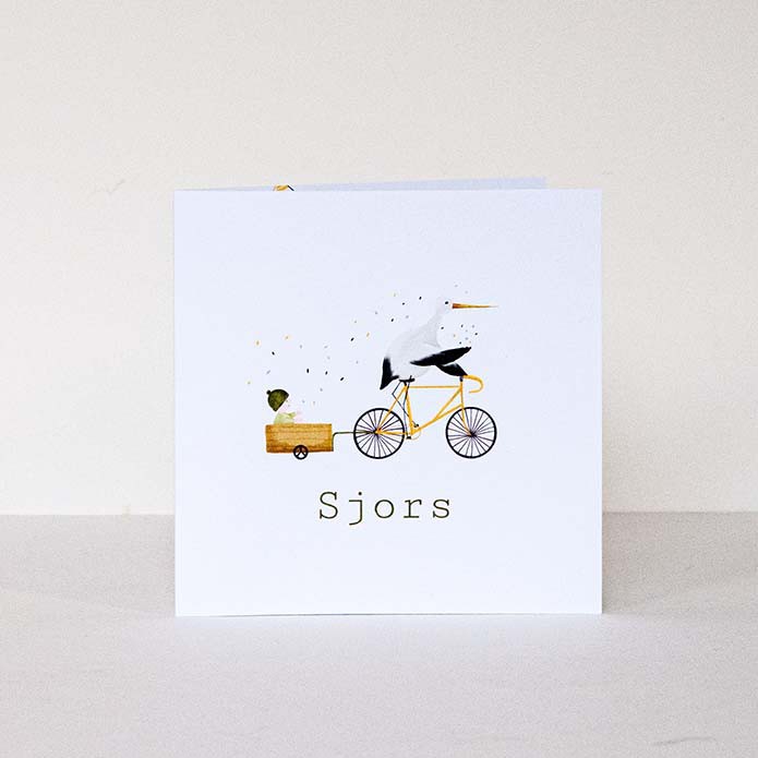 Geboortekaartje ooievaar fiets