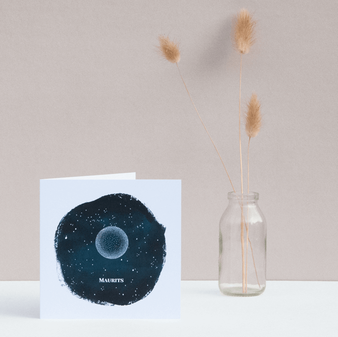 Geboortekaartje maan op blauw