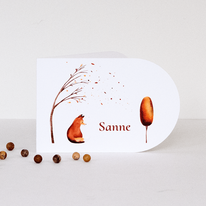 Geboortekaartje met vos en boom