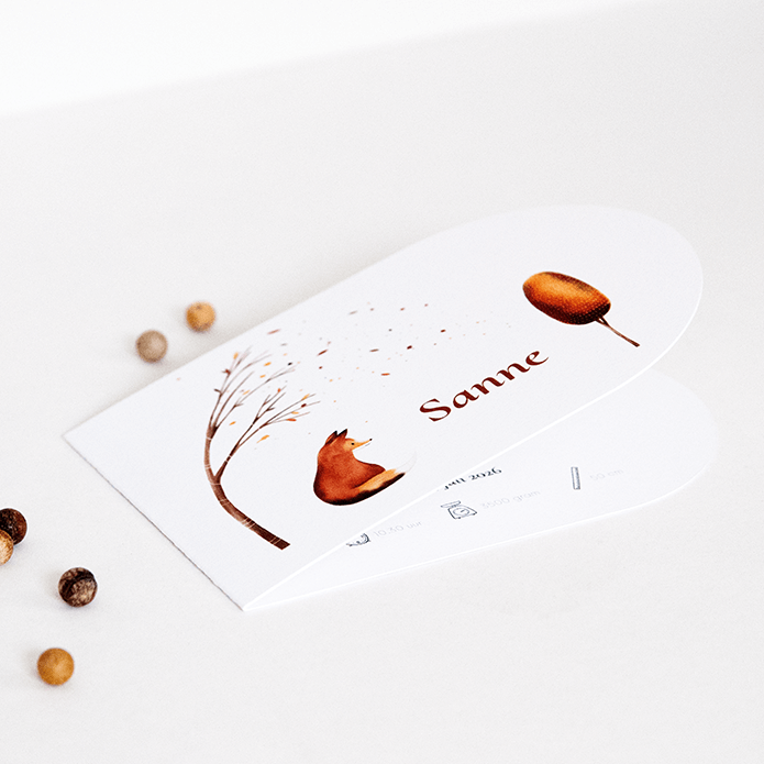 Geboortekaartje met vos en boom