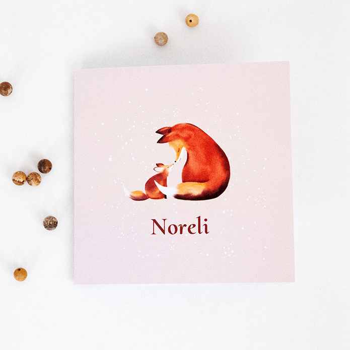 Geboortekaartje met klein vosje en mama