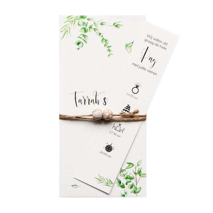 Trouwkaart aquarel bladeren met strip