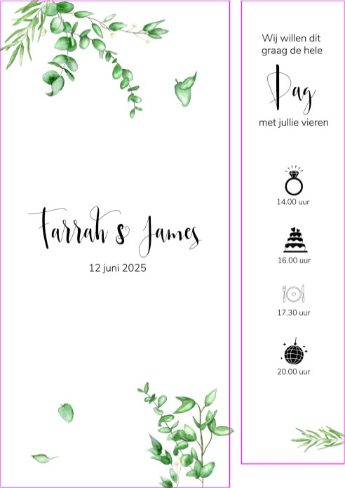 Trouwkaart aquarel bladeren met strip