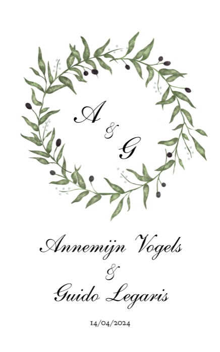 Trouwkaart olijftakjes • gevouwen • 11 x 17,5 cm