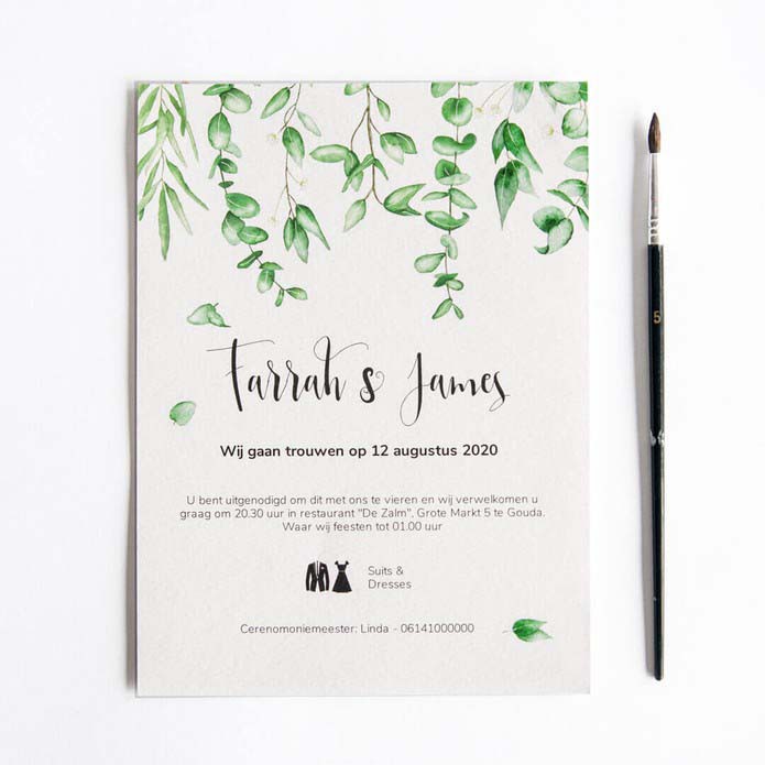 Trouwkaart aquarel bladeren